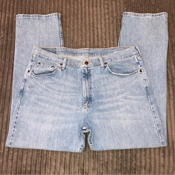 Wrangler Mens Stone Wash Regular Fit Straight Leg Denim Blue Jeans 38x30 - Picture 5 of 12